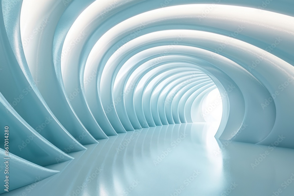 Naklejka premium Futuristic white tunnel architecture rendering with light at the end. Design and perspective concept.