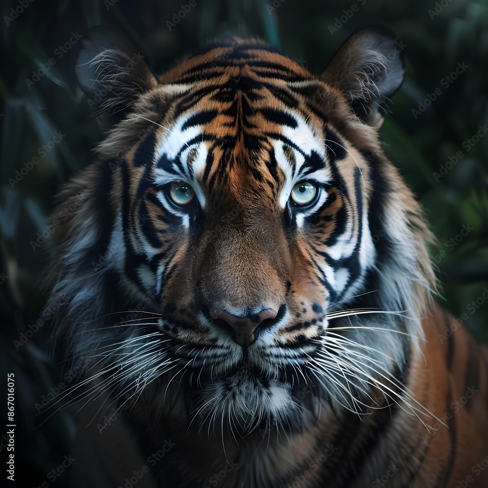 Fototapeta premium Angry tiger,Sumatran tiger (Panthera tigris sumatrae) beautiful animal and his portrait. 