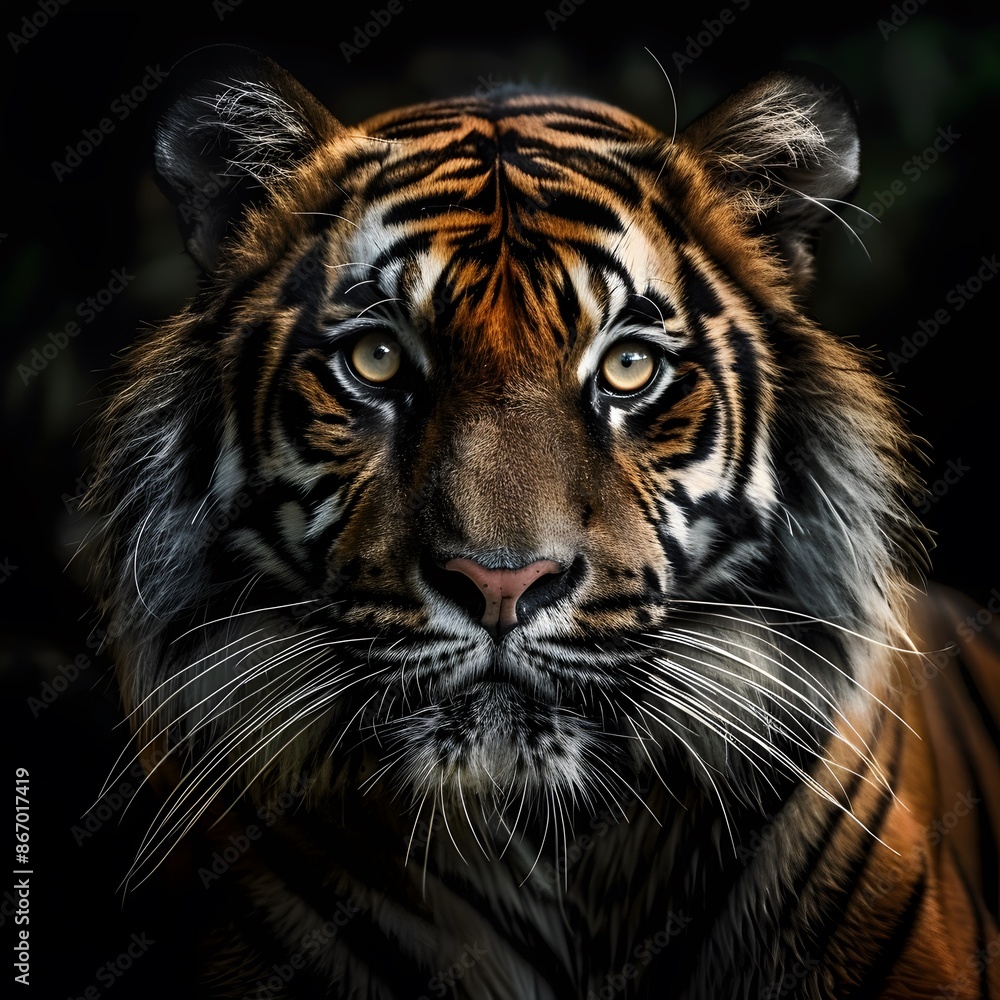 Naklejka premium Angry tiger,Sumatran tiger (Panthera tigris sumatrae) beautiful animal and his portrait. 