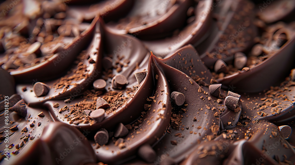 Texture of Melted Chocolate. Chocolate with Chocochips, Closeup Chocolate. Chocolate Background. Chocolate Day Concept with Copy Space Texture of Melted Chocolate. Chocolate with Chocochips, Closeup Chocolate. Chocolate Background. Chocolate Day Concept with Copy Space