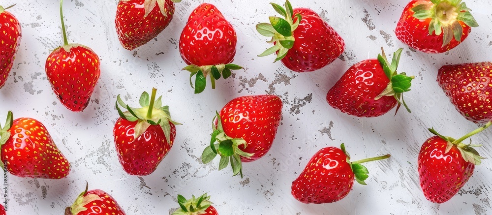 Ripe and vibrant strawberries on a white backdrop. Ripe and vibrant strawberries on a white backdrop.