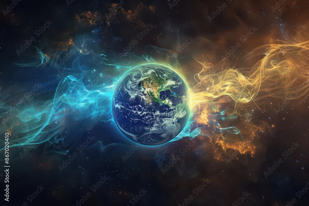 glowing earth with energy waves in dark universe astronomy wallpaper digital art glowing earth with energy waves in dark universe astronomy wallpaper digital art