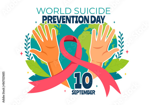 World Suicide Prevention Day Vector Illustration on September 10 with a Hanging Rope and Hands to Prevent Suicides in a Flat Cartoon Background