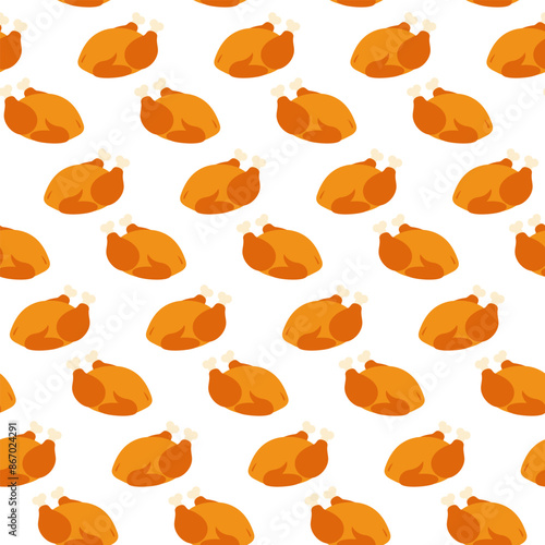 Roasted Turkey Seamless Pattern. Thanksgiving traditional food. Wrapping or Wallpaper design concept