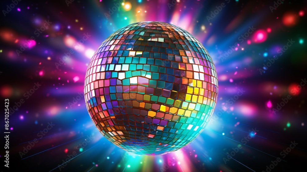 Fototapeta premium Radiant disco ball with beams of light creating a dynamic atmosphere.