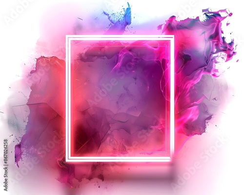 Neon Pink Frame with Vibrant and Glowing Effect on Isolated White Background