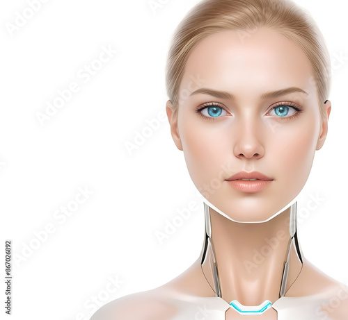 ai generative, female cyborg with mechanisms and wires in head, digital technological as a background photo