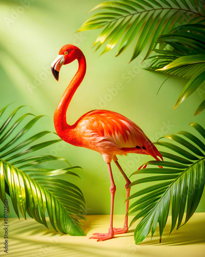 Flamingo surrounded by ferns
