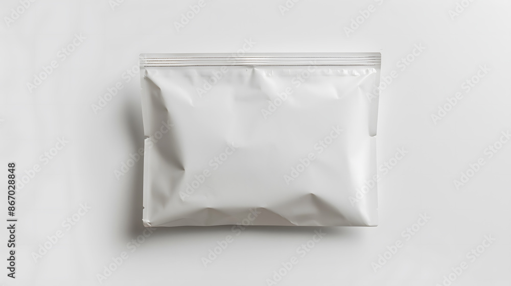 Minimalist white packaging pouch on a plain background Minimalist white packaging pouch on a plain background