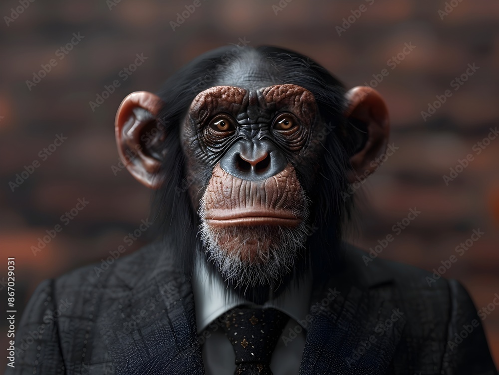Intelligent Chimpanzee in Professional Attire Conveying Strategic Concept Intelligent Chimpanzee in Professional Attire Conveying Strategic Concept