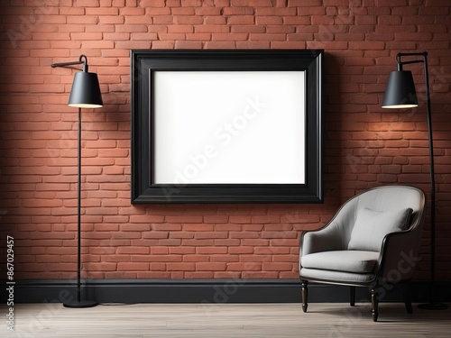 Blank picture frame mock up interior with empty poster 