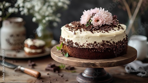 White-frosted cake topped with chocolate sprinkles, looking delicious.
