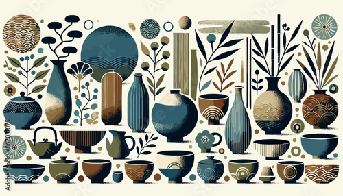 Concept of the image of Japanese pottery. Vector illustration.