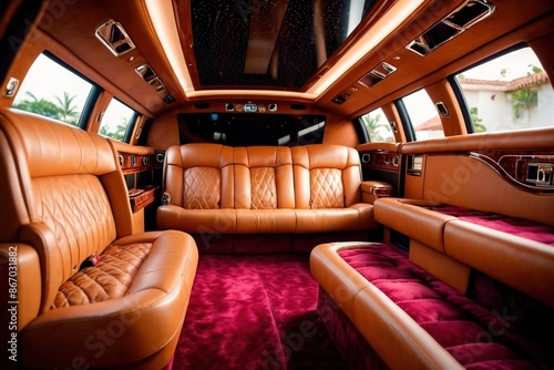 interior of luxury limousine with elegant leather seats
