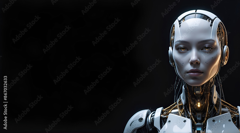 ai generative, female cyborg with mechanisms and wires in head, digital technological as a background ai generative, female cyborg with mechanisms and wires in head, digital technological as a background