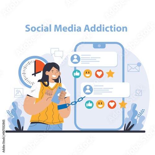 Internet addiction concept. Flat vector illustration.