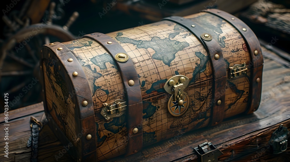 Mysterious Parcel Box with Ancient Map Designs and Compass Mysterious Parcel Box with Ancient Map Designs and Compass