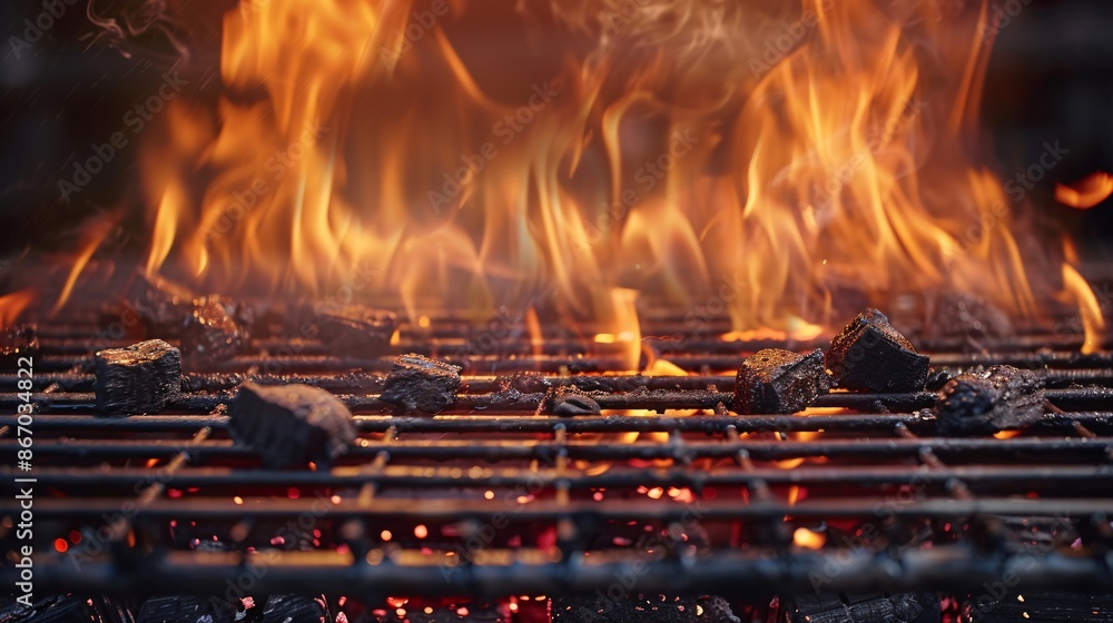 Empty flaming charcoal grill with open fire. Empty flaming charcoal grill with open fire.