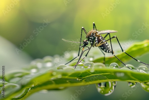 Mosquito on a Dew-Covered Leaf © LMNZR
