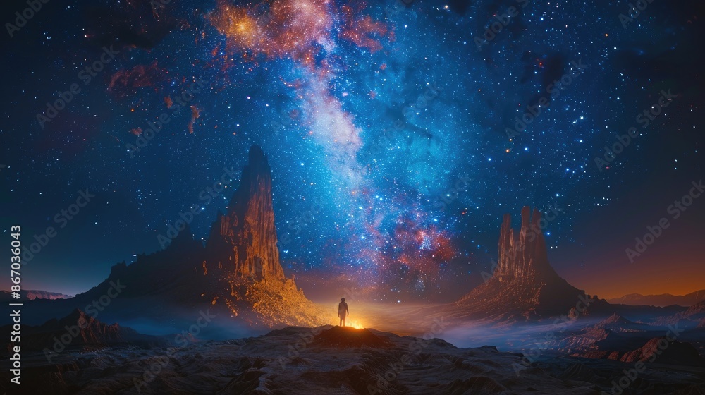 Lone Figure Under a Cosmic Sky Lone Figure Under a Cosmic Sky