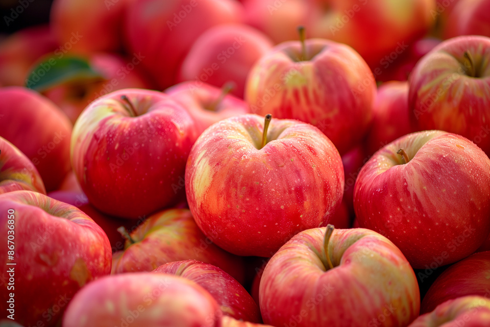 Pile of fresh Fuji apples. Close up shots. Generative AI Pile of fresh Fuji apples. Close up shots. Generative AI