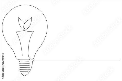 Ecology Sustainable continuous single line art, Nature Planet one line vector
