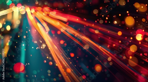 High-speed urban traffic on a city street during evening rush hour, with car headlights and busy night transport captured through motion blur lighting effects and abstract long exposure photography.