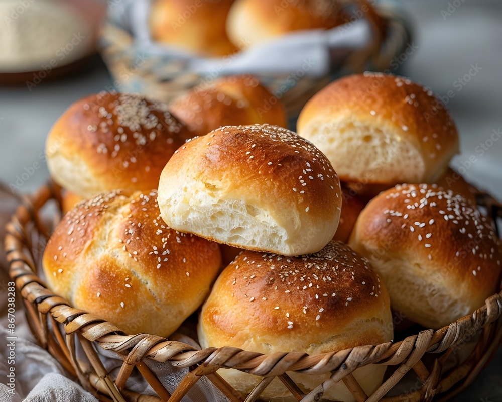 Basket of Freshly Baked Warm Dinner Rolls and Pastries Ready to Serve Baked Bread Concept with Copy Space Basket of Freshly Baked Warm Dinner Rolls and Pastries Ready to Serve Baked Bread Concept with Copy Space