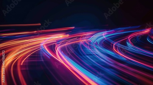 High-speed urban traffic on a city street during evening rush hour, with car headlights and busy night transport captured through motion blur lighting effects and abstract long exposure photography.