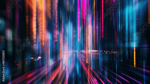 High-speed urban traffic on a city street during evening rush hour, with car headlights and busy night transport captured through motion blur lighting effects and abstract long exposure photography.