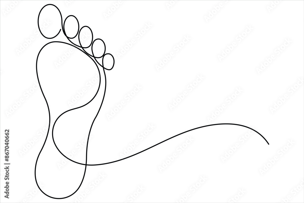 Fototapeta premium Continuous one line art drawing of human footprint vector