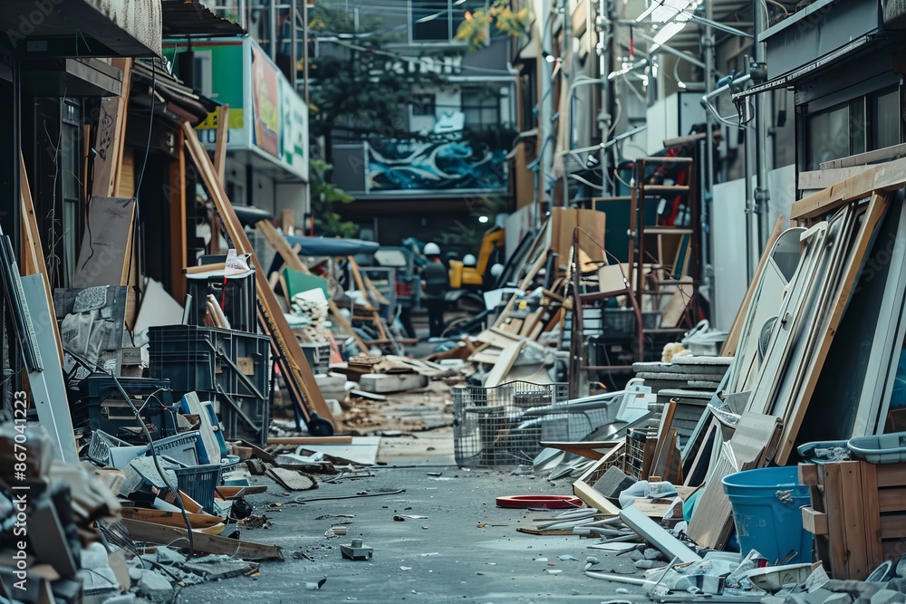 Debris-Filled Alleyway After a Disaster Debris-Filled Alleyway After a Disaster