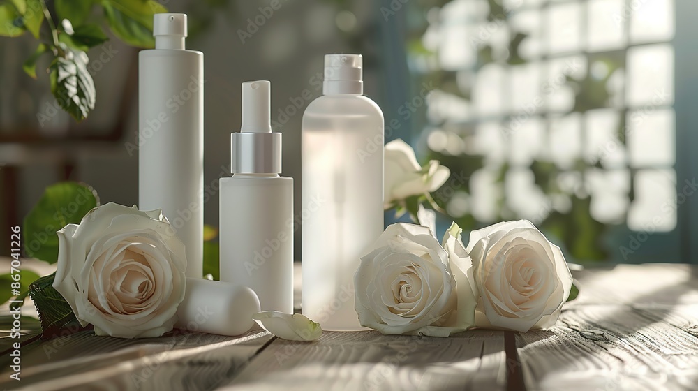 cosmetic white clean bottles artistically arranged cosmetic white clean bottles artistically arranged