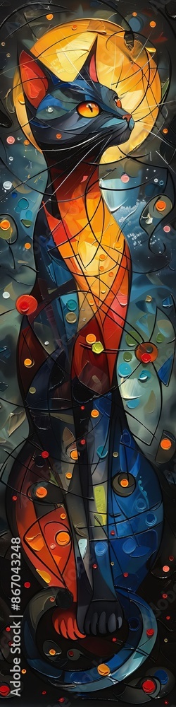 Obraz premium An abstract cat with acrylic style painting and vibrant colors. 