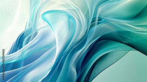 Elegant Turquoise Waves Abstract Wallpaper - Fluid Motion Art with Green and Blue Lines on a Clean White Background