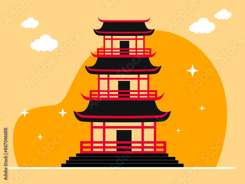 Asian pagoda. Asian culture vector illustration. 