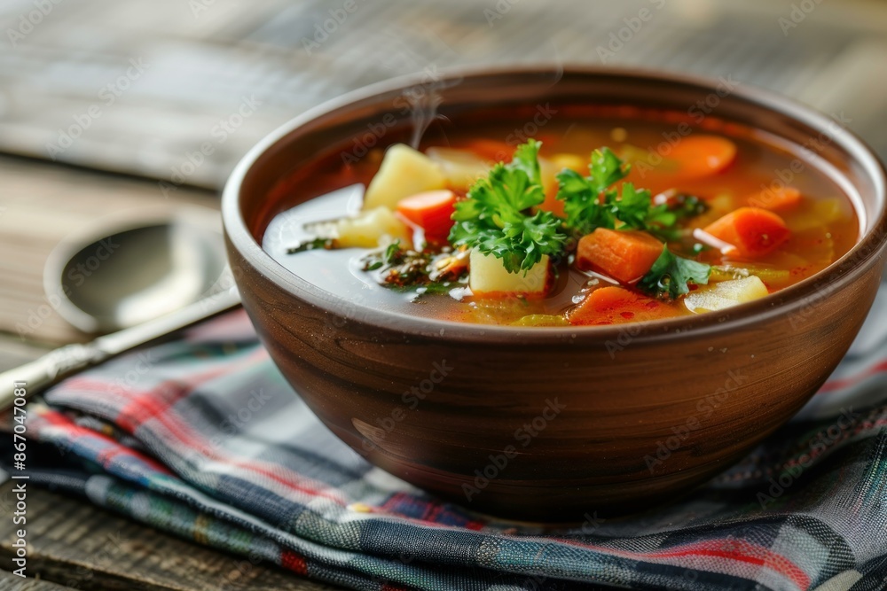 Hearty and comforting bowl of vegetable soup, perfect for a warm meal Hearty and comforting bowl of vegetable soup, perfect for a warm meal