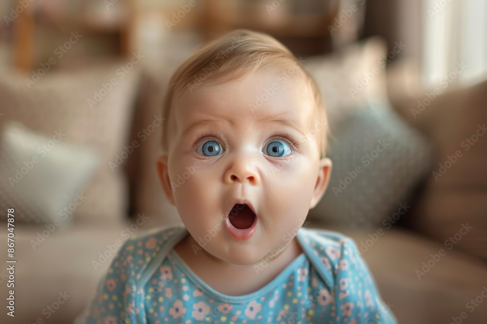 A baby looking astonished, with wide eyes and mouth open in surprise.
A baby looking astonished, with wide eyes and mouth open in surprise.
