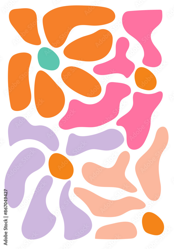 Groovy abstract flower.Organic doodle shapes in trendy naive retro hippie 60s 70s style. Contemporary poster and background. Floral botanic vector illustration Groovy abstract flower.Organic doodle shapes in trendy naive retro hippie 60s 70s style. Contemporary poster and background. Floral botanic vector illustration