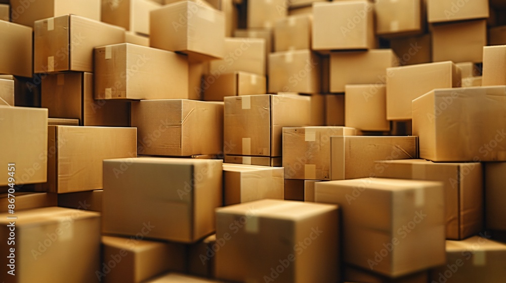 Fototapeta premium 3d rendering of a lot of cardboard boxes stacked in a warehouse.