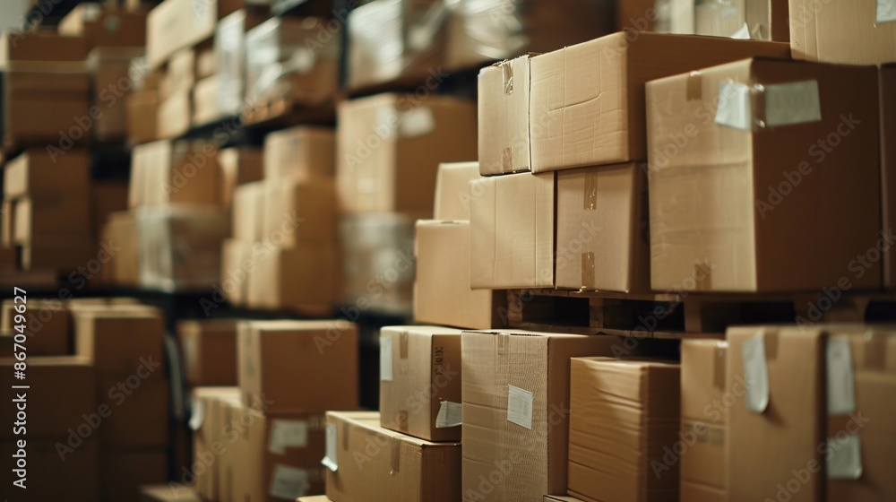3d rendering of a lot of cardboard boxes stacked in a warehouse.