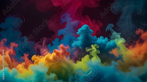 Abstract colorful, multicolored smoke spreading, bright background for advertising or design, wallpaper for gadget. Neon lighted smoke texture, blowing clouds. Generative AI © Fazal