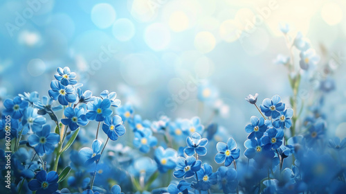 Beautiful Blue Forget-Me-Not Flowers Blooming in Spring. Stunning Nature Background, Ideal for Floral Themed Designs