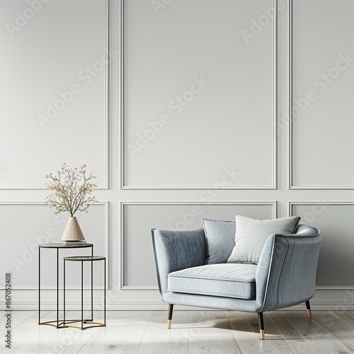 modern living room interior in front of empty wall © vnmockupdesign