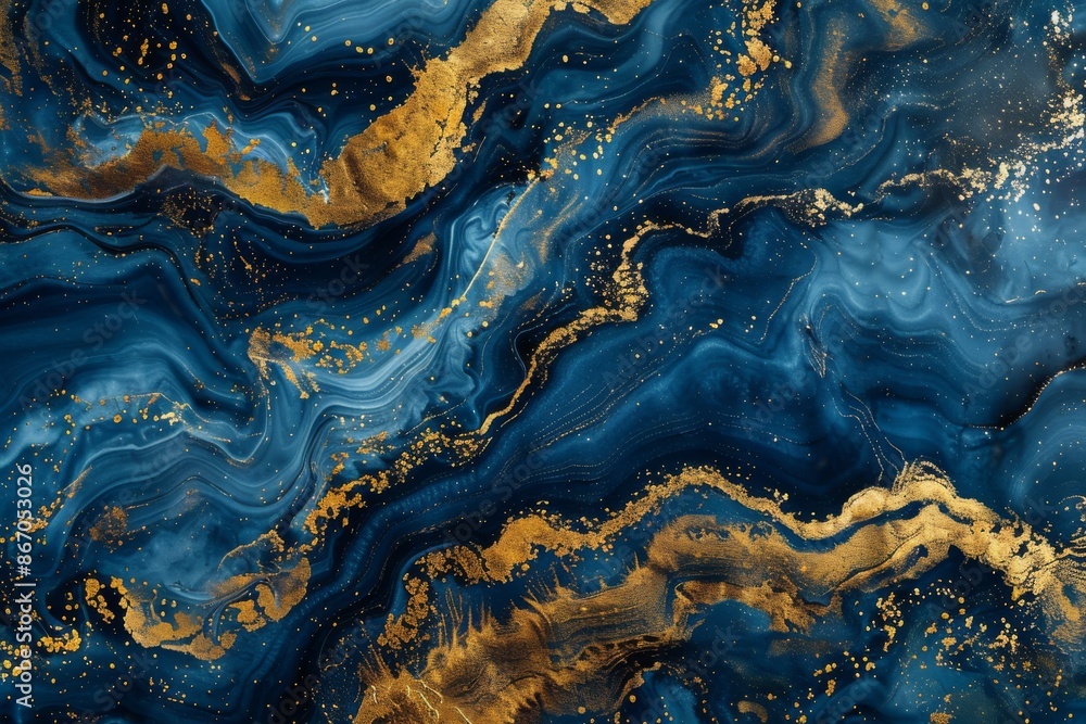 A rich texture with gold and blue colors blended together in an abstract pattern.
A rich texture with gold and blue colors blended together in an abstract pattern.