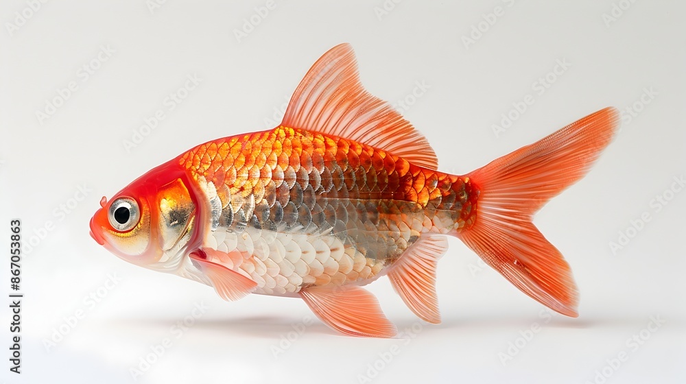 Vibrant Ornamental Rosy Barb Fish in White Background with Intricate Red Patterns Vibrant Ornamental Rosy Barb Fish in White Background with Intricate Red Patterns
