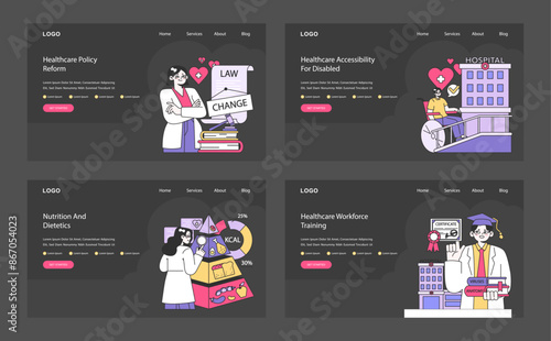 Comprehensive Medical Webpage set. Flat vector illustration.