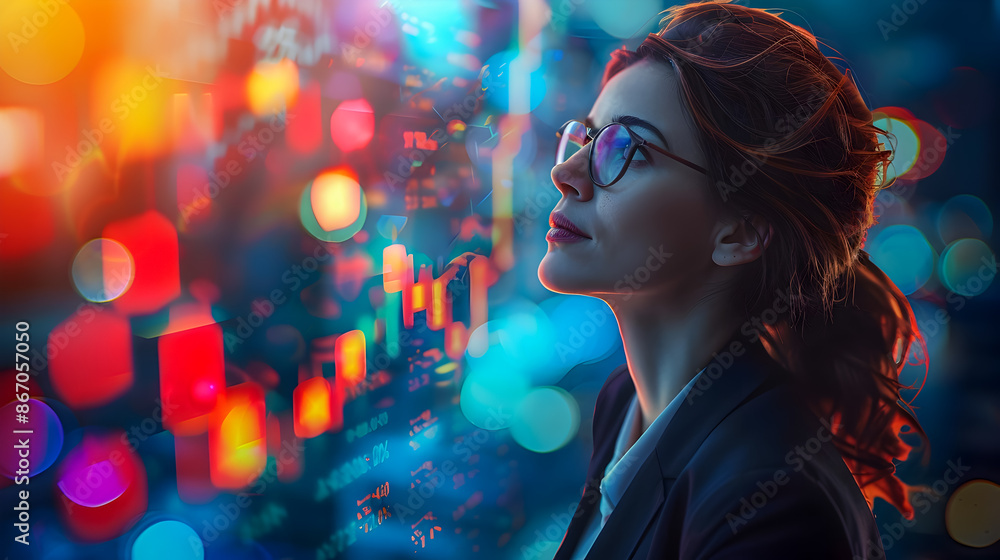 Triumphant Businesswoman Showcasing Financial Growth Visualization Triumphant Businesswoman Showcasing Financial Growth Visualization