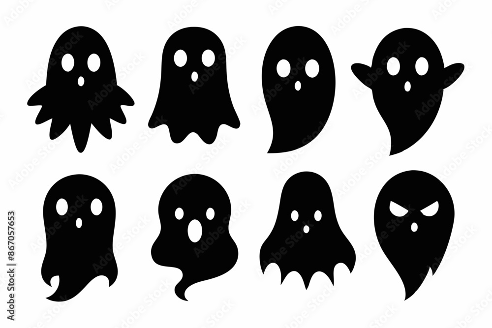 Halloween ghosts silhouette vector set, Collection of Halloween ghost silhouettes
Halloween ghosts silhouette vector set, Collection of Halloween ghost silhouettes