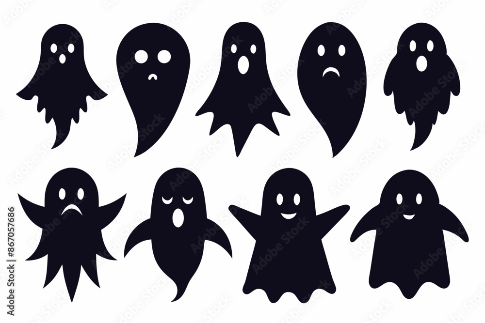 Halloween ghosts silhouette vector set, Collection of Halloween ghost silhouettes
Halloween ghosts silhouette vector set, Collection of Halloween ghost silhouettes